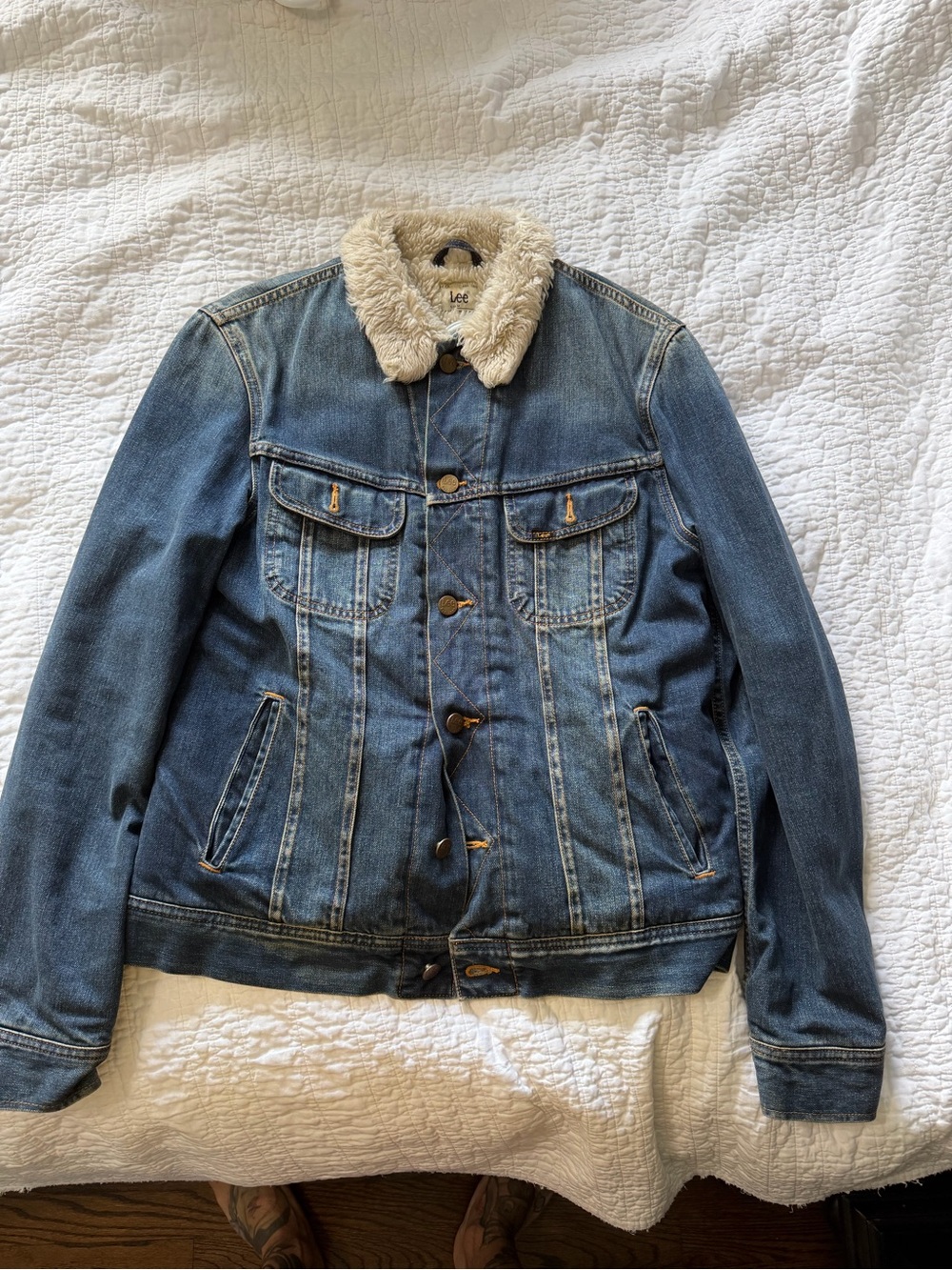 Lee Blue Denim Jacket with Cream Sherpa Collar
